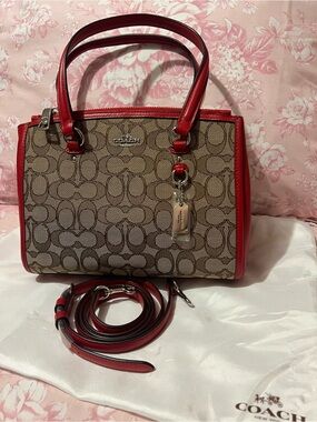 NWT Coach Signature Satchel Handbag in Red and Khaki